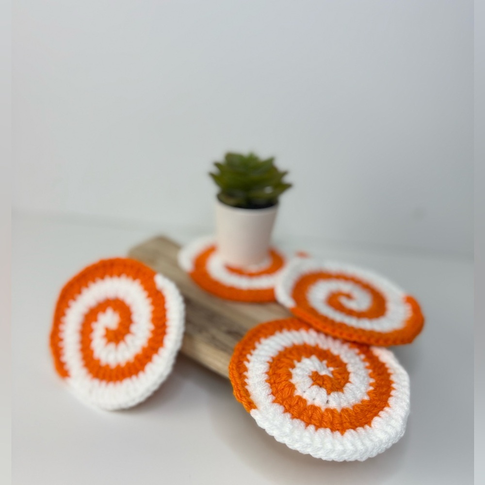 Handmade Candy Swirl Crochet Fall Coaster Set of four